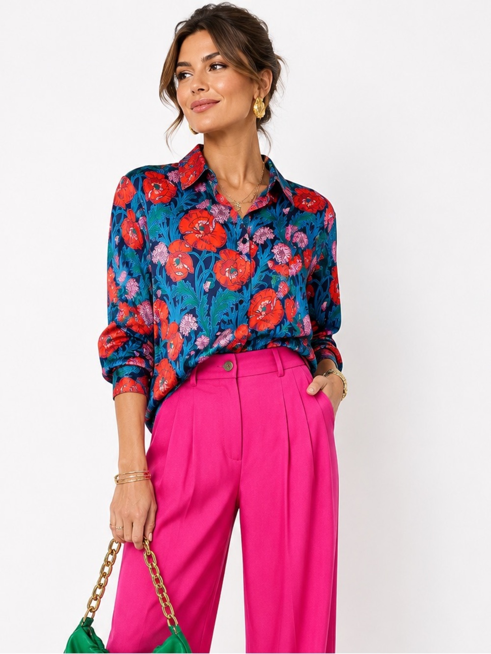 LIBERTY LONDON Beatrice Maud Silk Shirt XL Floral Poppy Print Designer Blouse